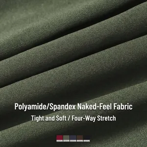 Gros plan du tissu d'ensemble de yoga vert olive avec stretch 4D et texture douce sensation nue