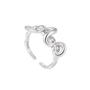 Minimalist S925 sterling silver ring featuring irregular wave lines and white zircons