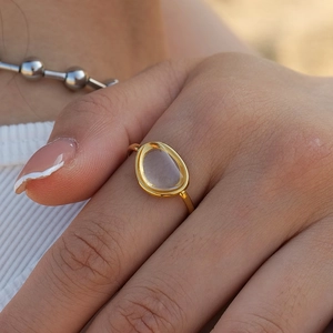 Minimalist 18k gold plated stainless steel ring with a green resin stone inlay
