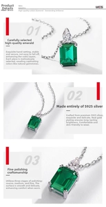 Detail of S925 silver emerald pendant featuring high carbon diamond and gold plating