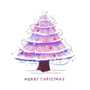 Pink and purple hand-drawn Christmas tree window sticker with Merry Christmas text