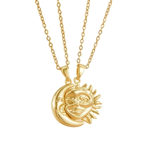 Elegant gold sun and moon puzzle couple necklaces with micro-inlaid cubic zirconia