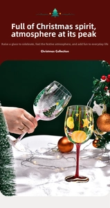 Hand-painted Christmas wine glasses with festive tree and golden star patterns