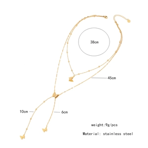 Detailed size chart for stainless steel double-layered butterfly necklace with weight 9g