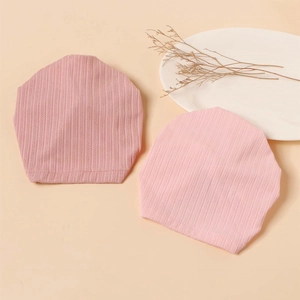 Set of two ribbed knit baby beanies in dark and light pink soft stretch jacquard fabric