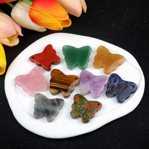 Butterfly Pendant Natural Stone Carved Gemstone Crystal With Hole For DIY Jewelry Making Desktop Decor Healing Charm