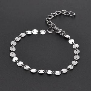 Polished silver stainless steel 6mm disc chain bracelet with lobster clasp and extender