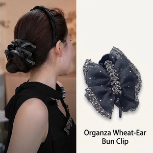 Pince À Cheveux Chignon Organza Épi De Blé Élégant Strass Perle Épingle À Cheveux Pour Femmes Accessoire Queue De Cheval