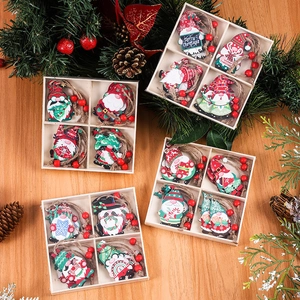 Christmas Wooden Gnome Pendants Red Green White Painted Hanging Ornaments For Xmas Tree Party Home Decoration With Box