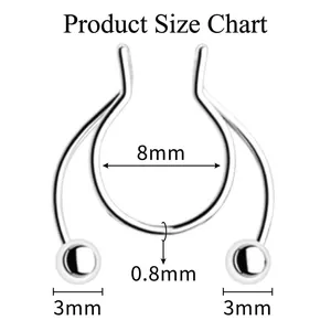 Stainless steel U-shaped septum ring with 8mm inner diameter and 3mm ball dimensions