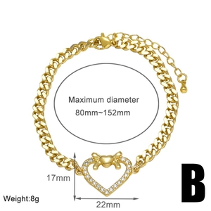 Detail shot of gold heart bracelet showing 17mm x 22mm pendant size and dimensions