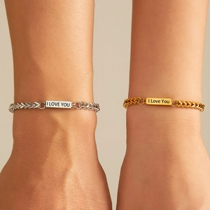 Minimalist Stainless Steel Bracelet With 18K Gold Plated ID Bar Cuban Link Chain For Men Women Couples Industrial Style
