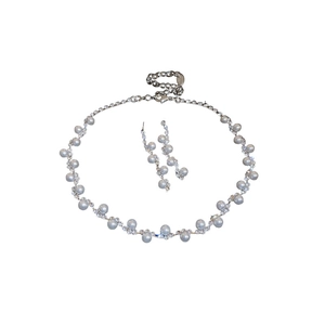 Elegant wavy pearl and rhinestone choker necklace set with matching earrings