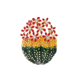 Creative Cactus Flower Enamel Brooch For Women Alloy Multicolor Rhinestone Plant Lapel Pin Fashion Jewelry Accessories