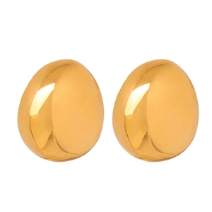 Minimalist gold-plated stainless steel oval egg-shaped earrings with a high-polished finish
