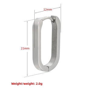 Technical drawing of 21mm oval stainless steel hoop earrings with size measurements