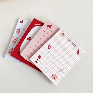 Cute Korean bear and cherry notepad set with grid and weekly layout designs
