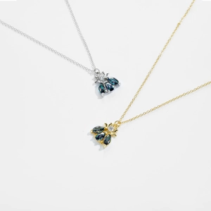 S925 sterling silver honey bee necklace with colorful zircon stones in gold and silver