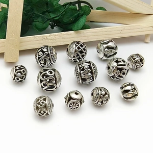 Vintage Alloy Hollow Round Ball Spacer Beads DIY Jewelry Making Ethnic Pattern Retro Tibetan Silver Style Loose Beads
