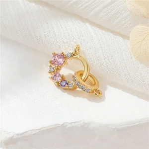 14K gold pearl necklace clasp with interlocking heart design and colorful zircon stones