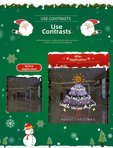 Pink Christmas tree static window stickers before and after installation display effect