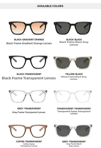 Matrix showing 8 retro square sunglasses in varied frame colors and gradient lenses