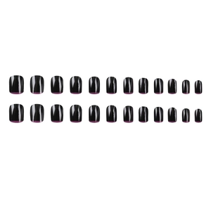 Short black French tip press-on nails set with 24 pieces of glossy resin artificial nails