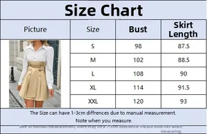 Size chart for color-block polo collar midi dress showing bust and length in cm