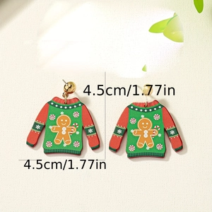 Boucles d'oreilles en forme de pull de Noël avec bonhomme en pain d'épice, taille 4,5 cm