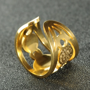 Minimalist gold plated stainless steel Saint Benedict open adjustable ring for women