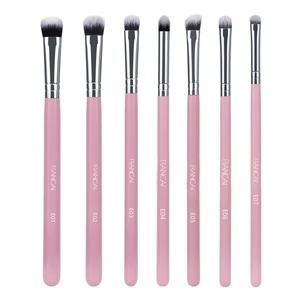 7-piece professional eye makeup brush set with pink handles and black-white synthetic hair