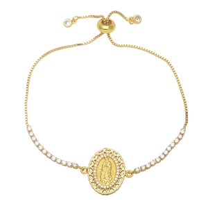 Bracciale religioso Vergine Maria con zirconi colorati e catena dorata regolabile