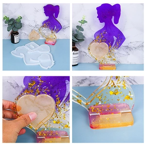 Stampo in silicone per cornice foto in resina madre incinta con cuore e base d'appoggio