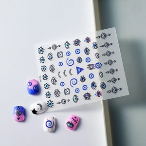 5D embossed evil eye nail stickers with blue mystical patterns for professional manicure