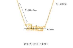 Detail of 18k gold Aries zodiac pendant necklace made of polished stainless steel