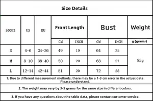 Tableau des tailles pour body en dentelle avec mesures US et EU pour les tailles S, M, L
