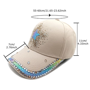 Beige baseball cap with sequined stars and multicolored rhinestones, 55-60cm size
