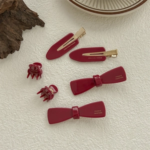 Ensemble de Barrettes en Acétate Style Français Rouge Vin Nœud Papillon Rétro Élégant Fait Main Accessoires Cheveux pour Femmes