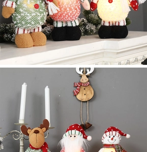 Detail von leuchtenden Weihnachtsfiguren mit Weihnachtsmann, Rentier und Schneemann-Motiv
