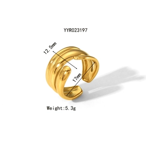 Detail view of 12.5mm wide golden layered stainless steel ring with 17mm inner diameter