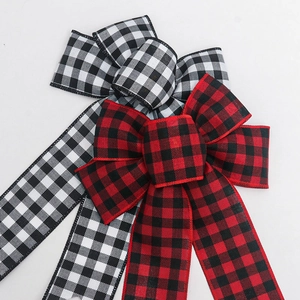 Classic red, black, and white plaid Christmas bows made of durable polyester fabric
