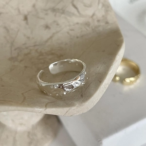 Handcrafted minimalist 925 sterling silver open ring with irregular hammered texture