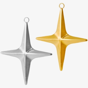 Polished silver and 18k gold plated stainless steel four-point star charms for jewelry making