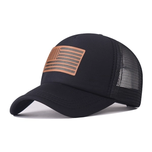 Trucker Hat US Flag Leather Patch Mesh Back Baseball Cap Breathable Adjustable Patriotic Vintage American Style Men Women