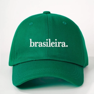 Casquette de baseball en coton vert foncé avec broderie brasileira blanche élégante