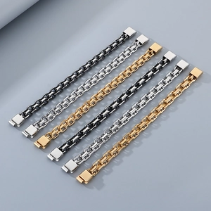 Bracelets rétro rock en acier inoxydable avec fermoir magnétique en or argent et noir