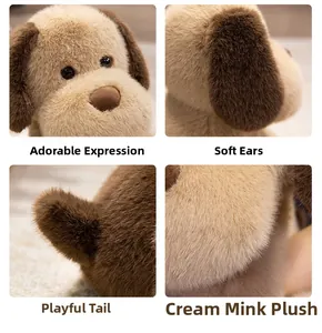 Dettagli del peluche Golden Retriever che mostrano il morbido velluto e gli occhi neri