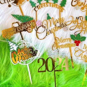 Acrylic Merry Christmas Cake Topper Mirror Gold Glitter Snowflake Tree Design Festive Party Dessert Decoration
