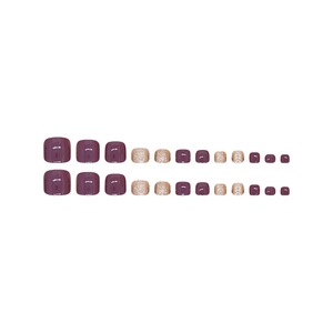 Deep purple and gold glitter press-on toenails set with 24 pieces in various sizes