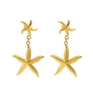 Minimalist gold starfish pendant earrings with a retro ocean style for a vacation look